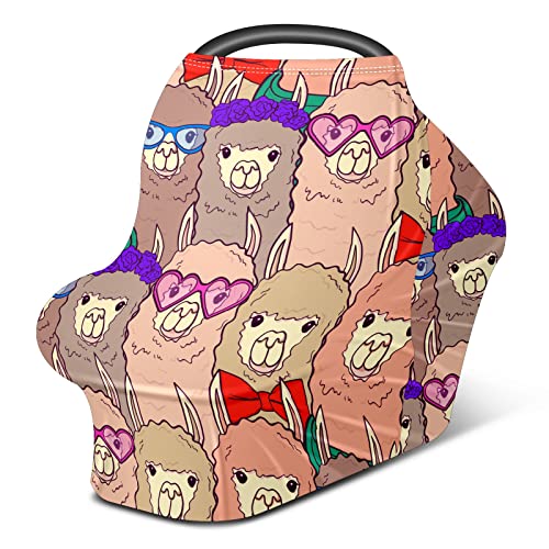 Capas de assento de carro para bebês copos de lhama de alpaca rosa tampa de enfermagem capa de carrinho de cachecol de amamentação para bebês Multryuse Infant Carseat Canopy para meninos meninas, presentes de chuveiro
