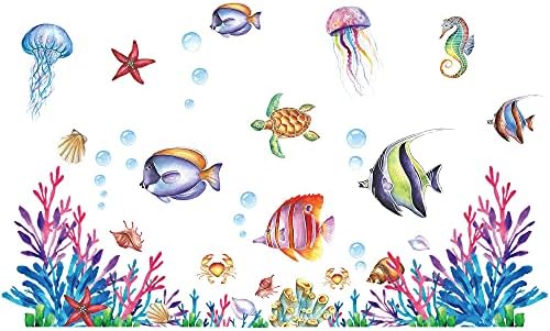 RW-1064 Decalques de parede dos animais oceânicos 3D Os animais marinhos submarinos adesivos de parede de parede peixes removíveis sob vista do mar, decoração de arte de parede para crianças quarto de berçário da sala de aula de berçário decoração
