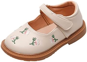 Qvkarw garotas de couro bordando brankesign redondo macio redondo de punho de princesa sapatos chatos