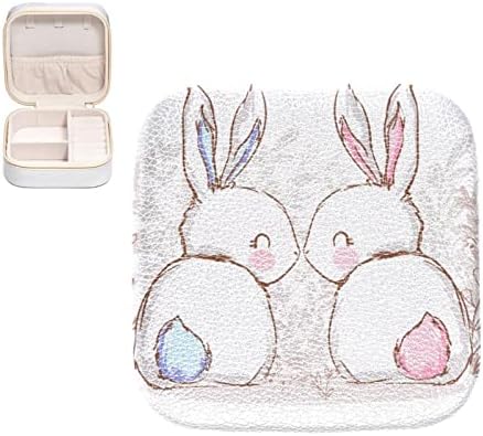 RodailyCay Rabbit Bunny Jewelry Box for Women Girls ， Mini Jóias Portáteis Organizador da caixa de viagens ， PU Solution