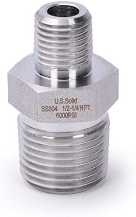 U.SELEL SOLID 304 Aixless de aço inoxidável mamilo, 6000 psi de alta pressão para uso pesado ajuste, 1/4 x 1/4 NPT Male