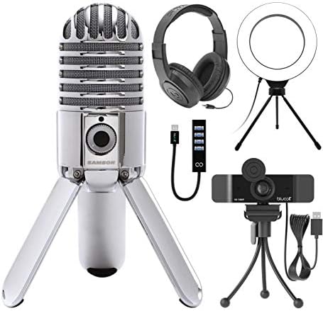 Microfone de Condensador de Estúdio USB de Mic Mic Meteor para Windows e Mac Pacote com Webcam USB 1080p Blucoil, fones de ouvido