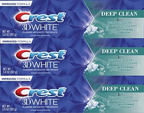 Pasta de dente branca 3d CREST, limpo profundo, esmalte de esmalte 3,8 oz - pacote de 3