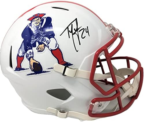 Ty Law New England Patriots assinou o alum da réplica do capacete Patriots - Capacetes NFL autografados