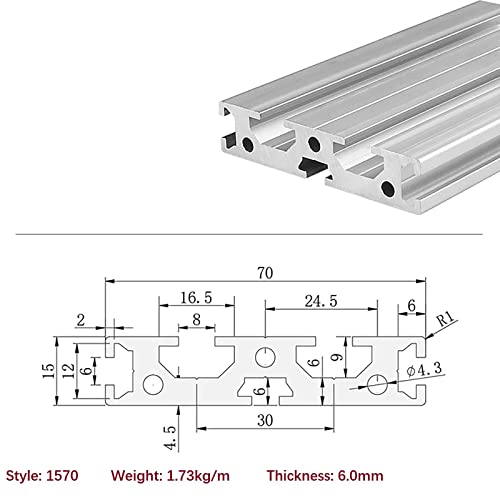 Mssoomm 2 pacote 1570 Comprimento do perfil de extrusão de alumínio 66,93 polegadas / 1700 mm Silver, 15 x 70mm 15 Série T Tipo t-slot