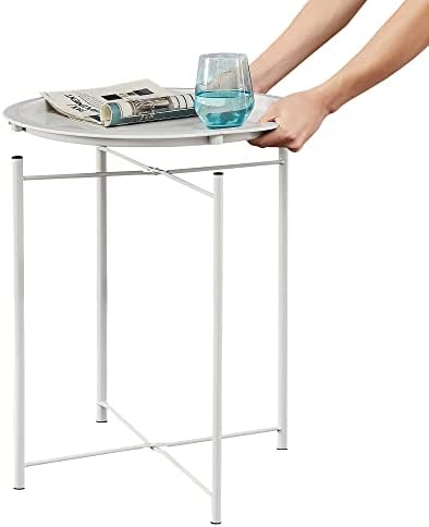 Vecelo Modern End Side Tables, bandeja dobrável de metal redondo, mesa de cabeceira estável para ao ar livre, espaço pequeno,