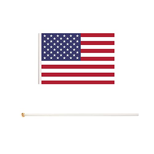 Trendpow 50 Pack USA Bandeira da mão da mão dos Estados Unidos Small Mini Flag American Stick Bandle, decorações patrióticas para
