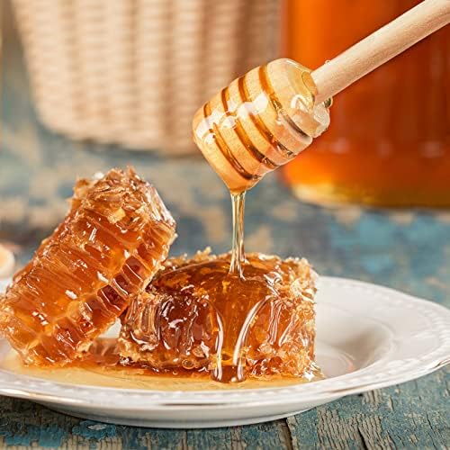 Top azul de 20pcs de madeira com mel bastão 6 polegada 6 polegadas individualmente o bastão de agitador de mel, bastões de favo de mel, varinha de mel para dispensa de jar de mel mel mel e festa de casamento favorece presente.