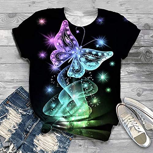 Camisetas gráficas para mulheres femininas fofas tampas de manga curta de borboleta