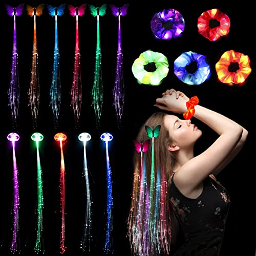 Hellodiy 16 luzes LED cabelos, fibra óptica de fibra óptica Led Scrunchies Barrettes Favores de festa para festas, barra de cabelo de barra