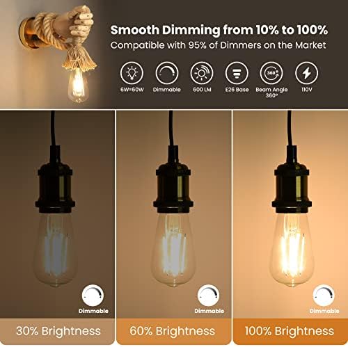 Lightique Vintage LED Edison Bulbos de 60 watts Equivalente, 6W Lâmpadas de lâmpadas edison de 6w Edison E26 Edison Bulbos