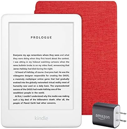Pacote Kindle Essentials, incluindo Kindle, agora com uma luz frontal embutida, preto - capa de tecido Kindle - Punch Red