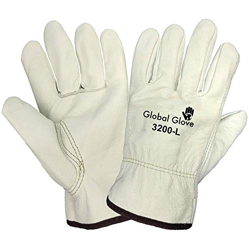 Global Luve 3200 Cow Grain Leatra Premium Grade Driver Glove, Work, Small, Red