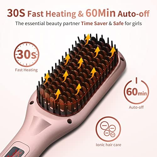 Escova de alisador de cabelo iônico, alisador de escova de cabelo com 16 temp, aquecimento rápido do MCH 30S, 60 minutos de auto-off, pente de alisador anti-escaldante, escova de cabelo endireitada para mulheres, estilo rápido