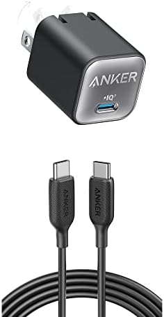 Anker PowerLine III USB-C para cabo USB-C, carregamento rápido de 60W e carregador USB C GAN USB 30W, 511 carregador, PIQ 3.0 PPS dobrável carregador rápido