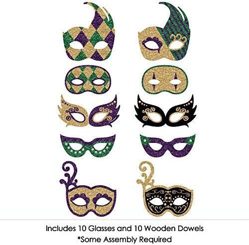 Big Dot Of Happiness Mardi Gras Masks & óculos - Cartão de papel Misça de partida Photo Booth Props Kit - 10 contagem
