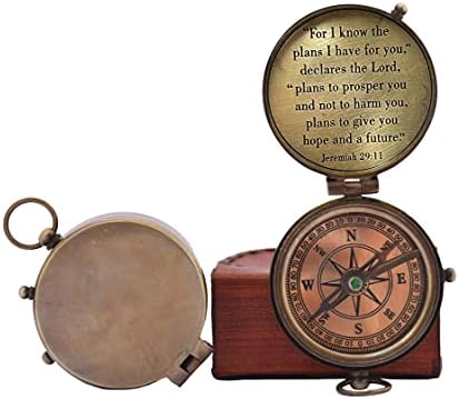 Woanin antigo bússola magnética direcional antiga vintage com famosas Escrituras Citações de Baptismo Gravado Presentes