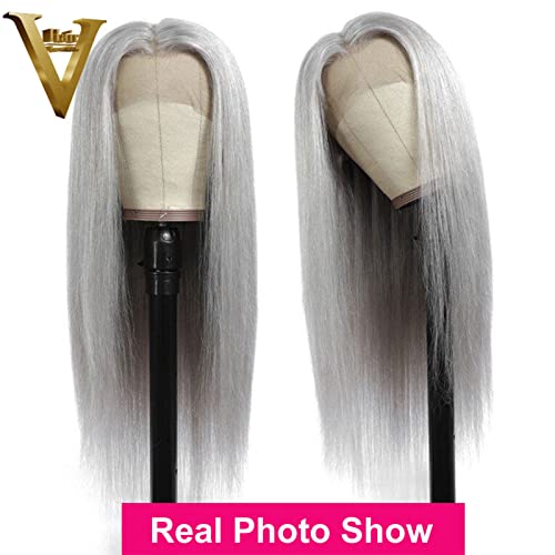 Ali v Lace cinza perucas frontais cabelos humanos prata perucas de cabelo humano 13 × 4 HD Perucas frontais de renda