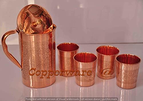 Jarro de cobre puro feito à mão, com 6 óculos de cobre e 1 decoração de bandeja de cozinha de 1,5 litro