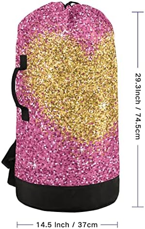 Mochila lavável para lavanderia Backpack grande bolsa de roupas sujas com alças de ombro ajustáveis, coração de ouro amarelo em rosa roxo Rospere