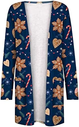 Cardigans de Natal para mulheres leves túnicos frontais abertos de manga longa