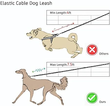Amofy Elastic Cable Dog Leash, 4 a 7,5 pés Absorção de choque de cachorro Treque de cachorro Treque de cabo Longo para animais de estimação média a grande