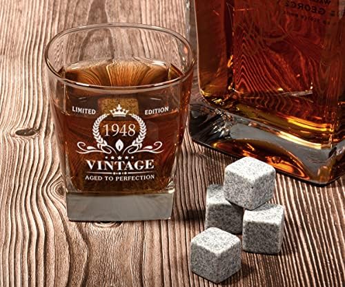 Presentes de aniversário de 75 anos Triwol para homens, Vintage 1948 Whisky Glass and Stones Funny 75 Birthday Presente para pai marido irmão, 75 anos de aniversário idéias para ele, decorações de 75 anos de idade