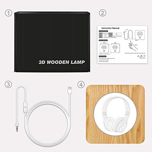 XDG fone de ouvido 3D Lâmpada de madeira Led Night Light Light Home Room Decoração Lâmpadas de mesa criativas para crianças Presente