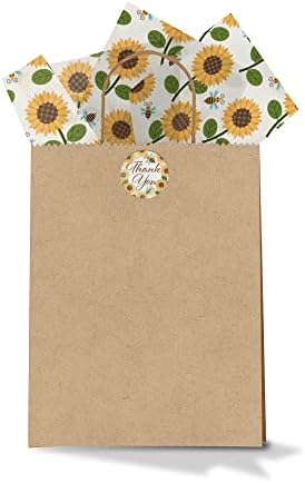 Girassol e abelhas papel de seda - papel de seda impressa - tecido decorativo para decoupage - papel de seda floral - papel de seda/verão | 24 folhas 20 x30