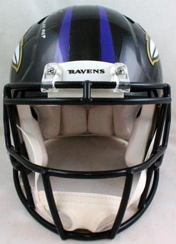 Joe Flacco assinou Ravens Speed ​​Speed ​​F/S capacete f/s com sb mvp- jsa w *prata - capacetes NFL autografados