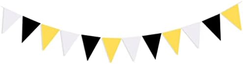 Banner de bandeira de bandeira do triângulo de Calntshui, banner de galhetes brancos pretos amarelos de 2,8m, guirlanda de tecido para aniversário de casamento