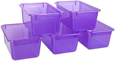Storex pequenos caixotes de cubos-recipientes de armazenamento de plástico para sala de aula, 12,2 x 7,8 x 5,1 polegadas, Candy Violet, 5-pacote