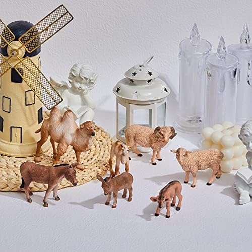 Figuras do conjunto de animais de natividade de 7 peças, coleção de natal, figuras tradicionais de animais para animais para a Santa