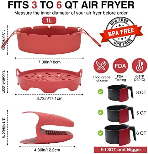 PranaHeart Airfryer Liner para solução de silicone testada em 3-6qt-FDA, não-tóxica e ecológica contra revestimentos de fritadeiras de ar oleosas