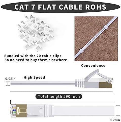 Lapsouno CAT7 Cabo Ethernet 100 pés, Durável Rede de Rede de Internet Durável de Alta Velocidade, Rede de Computação,