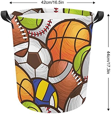 Basquete American Football Soccer Volleyball Baseball Saco de lavanderia com alças cesto de armazenamento à prova d'água redonda 16,5 x 17,3 polegadas