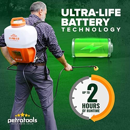 Pulverizador de mochila alimentado por bateria Petratools 2.0ah Ultimate Battery Lifety Professional Profissional de 4 galões Pulverizador