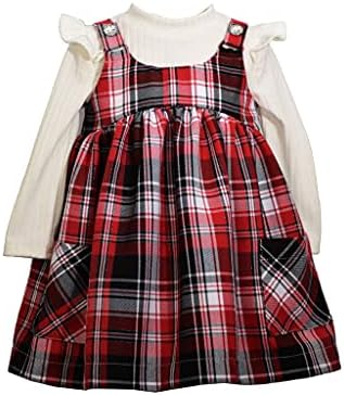 Vestido de Natal de Bonnie Jean Girl - vestido de jumper xadrez para meninas para bebês e crianças pequenas