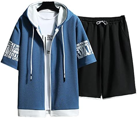 Suéter masculino shorts terno de verão masculino short letra colorida letra coreana de estilo com capuz