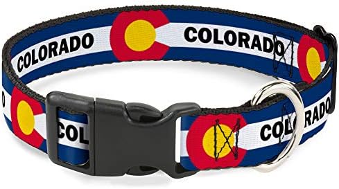 Fivela-down colar de gato breakaway Bandeira de texto do Colorado azul branco vermelho amarelo 6 a 9 polegadas 0,5 polegadas de largura