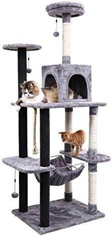 Árvore de gato com postes de arranhões e rede, vários níveis, condomínio de torre de gatinho com bola pendurada, corda sisal,
