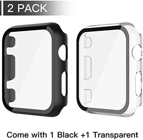 Misxi 2 Pack PC Case com protetor de tela de vidro temperado compatível com a série Apple Watch Series 3 Série 2 38mm,