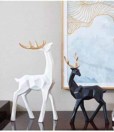 Decoração de renas de Tyi -Couple, superfície cortada de origami, preto e branco decoração de cores simples, mesa, sala de estar, quarto, decoração de natal em casa brinquedos em miniatura, b