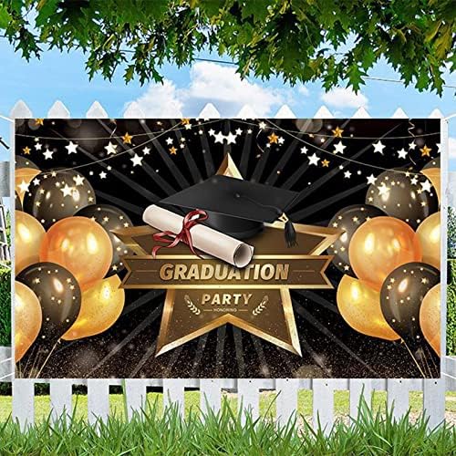 Cakina Gnome Banner Páscoa Páscoa Estação de graduação Antecedentes Balão preto de ouro Cinco pontos de formatura Star Graduação Fotografia