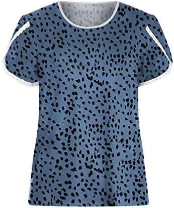 Manga curta 2023 Crew pescoço de pescoço algodão de algodão impressão de leopardo casual blusa de ajuste solto camiseta para meninas camisa jb