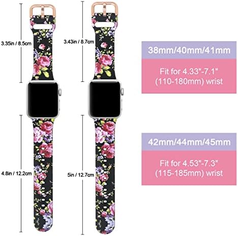 Banda floral PROSRAT Compatível com Apple Watch 38mm 40mm 41mm, 42mm 44mm 45mm para homens, Padrão de flor de silicone Pulseira impressa