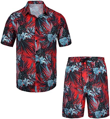 Bellnorth Men's 2 Pices Camisa Conjunto de manga curta Button Down Down Casual Hawaiian Holiday Summer Beach Roupfits