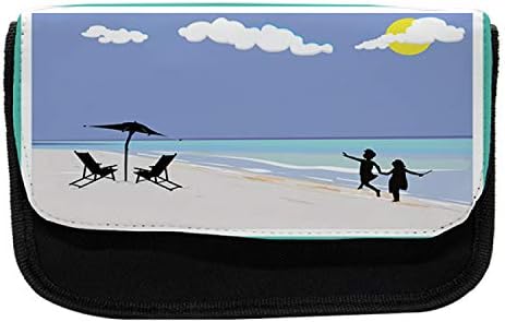 Caixa de lápis de verão lunarable, feliz Ocean Beach, Saco de lápis de caneta com zíper duplo, 8,5 x 5,5, multicolor