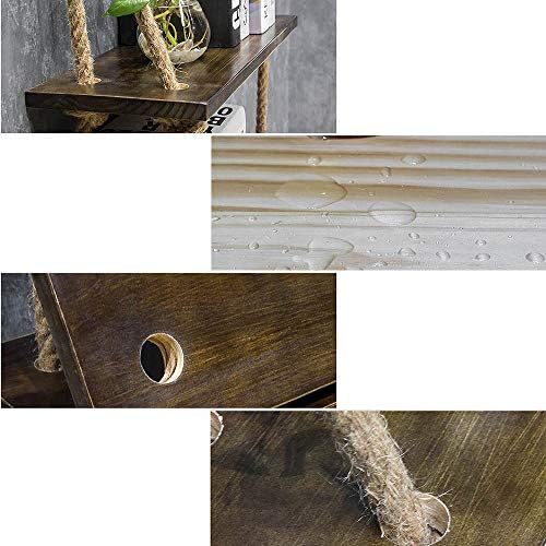 Bedges suspensas de camada dupla - Decoração de parede de prateleira de estilo de estilo exclusivo | Corda de cânhamo e madeira maciça