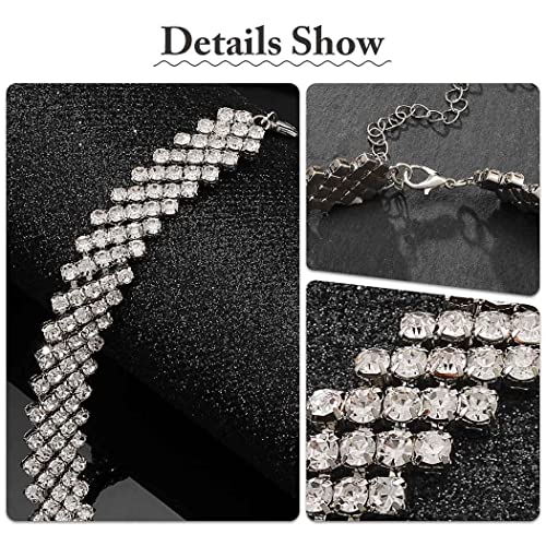 Jeairts Rhinestone Charking Colar Charklace Silver Multi-Lobs Crystal Chokers